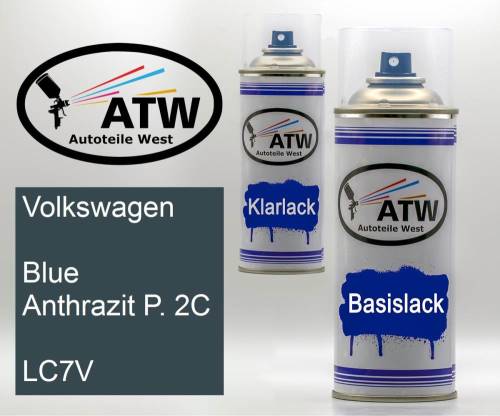 Volkswagen, Blue Anthrazit P. 2C, LC7V: 400ml Sprühdose + 400ml Klarlack - Set, von ATW Autoteile West.